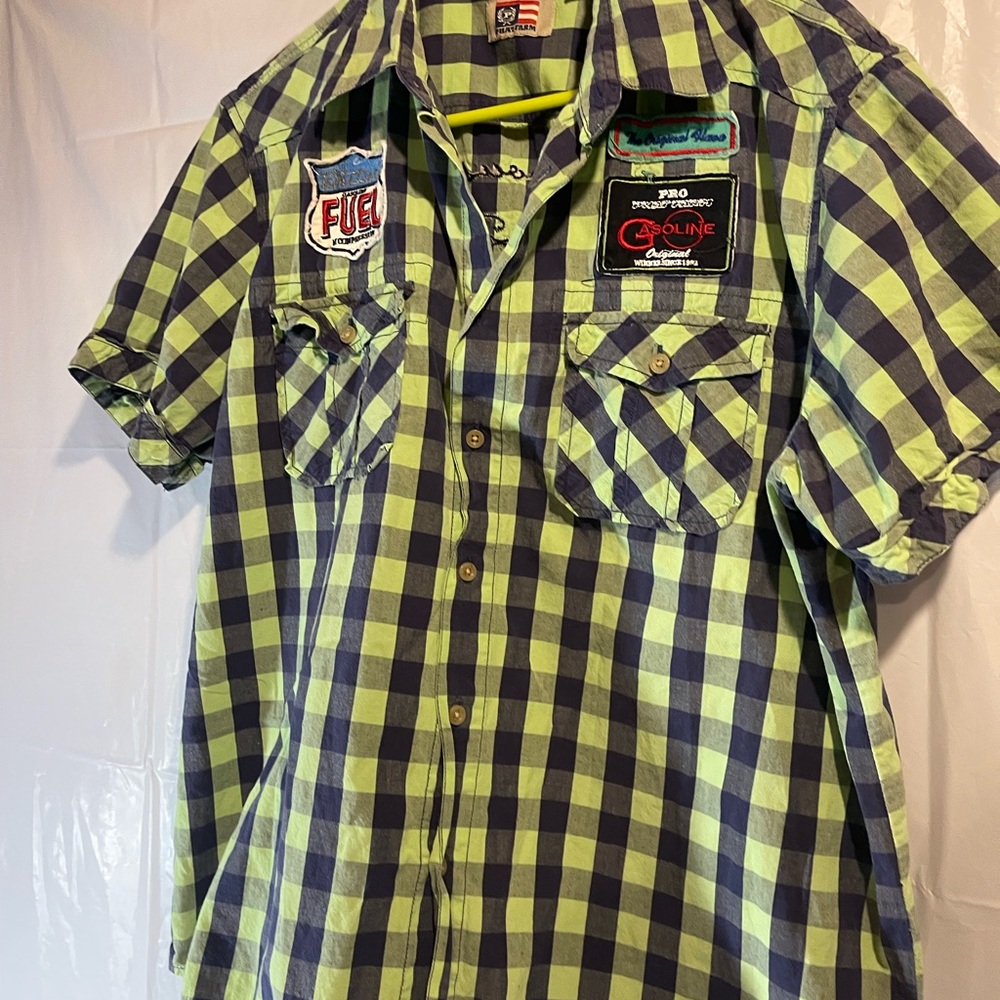 Phat Farm Green and Blue Checkered Shirt